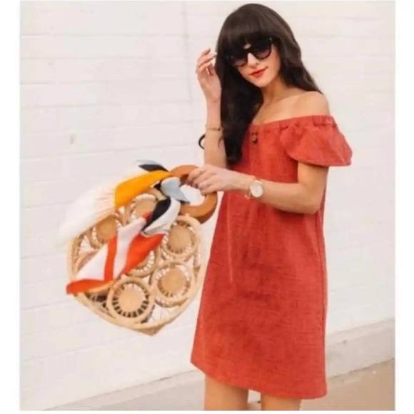 Madewell Eloise Off the Shoulder Mini Dress Flutter Sleeve Rust Textured Sz M - Picture 16 of 16